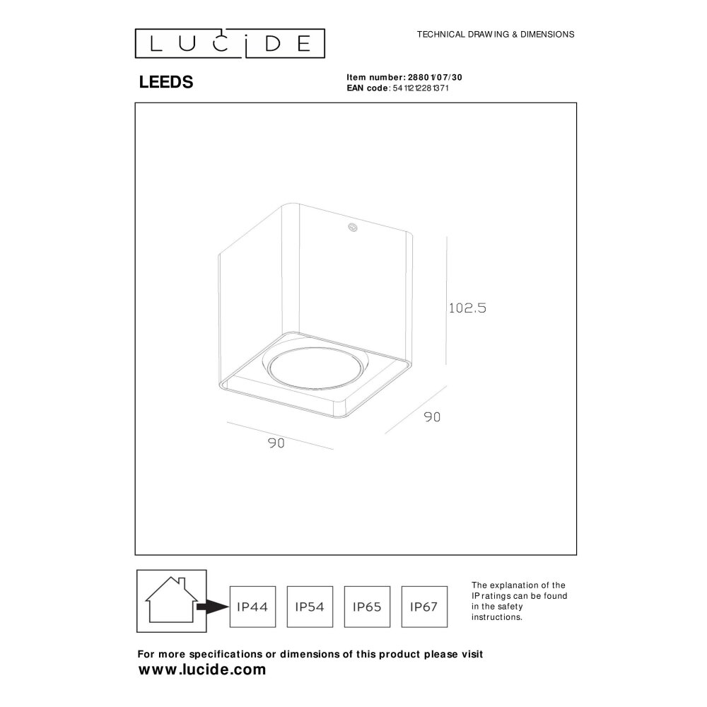 Lucide LEEDS outdoor ceiling light LED black, 1-light source