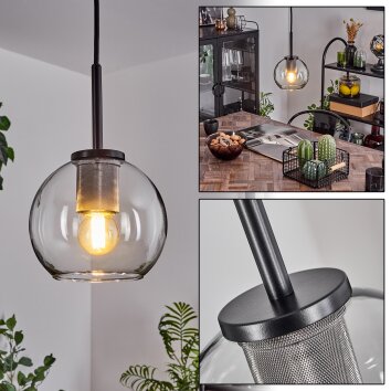 Koyoto Pendant Light glass 15 cm stainless steel, black, 1-light source