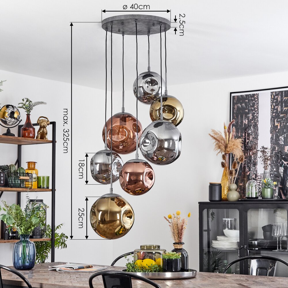 Cabreiro Pendant Light Oxidised Silver, 7-light sources