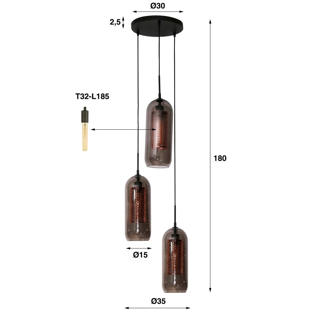 Lalora pendant luminaire black, 3-light sources