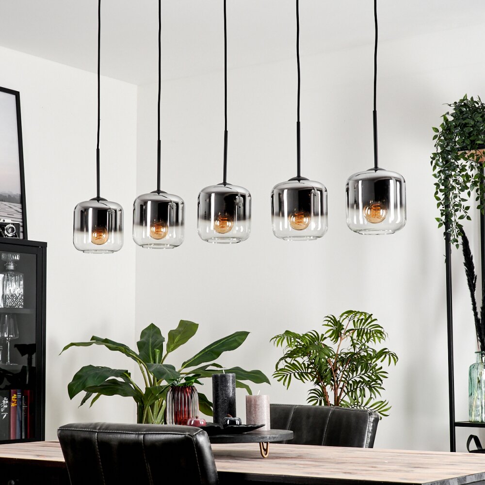 Lauden Pendant Light glass 15 cm chrome, clear, Smoke-coloured, 5-light sources