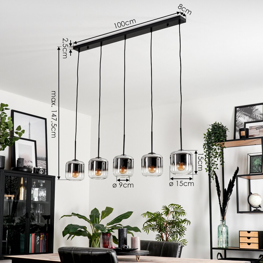 Lauden Pendant Light glass 15 cm chrome, clear, Smoke-coloured, 5-light sources