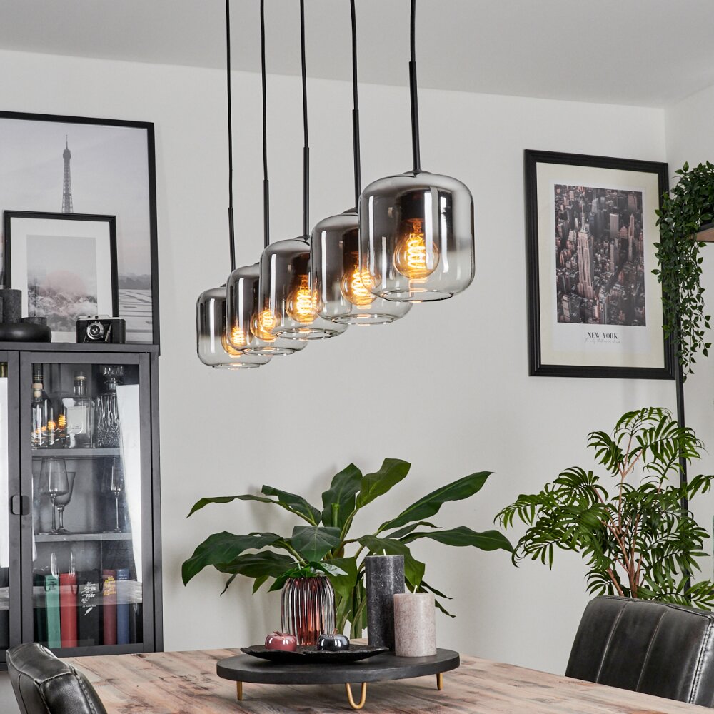 Lauden Pendant Light glass 15 cm chrome, clear, Smoke-coloured, 5-light sources