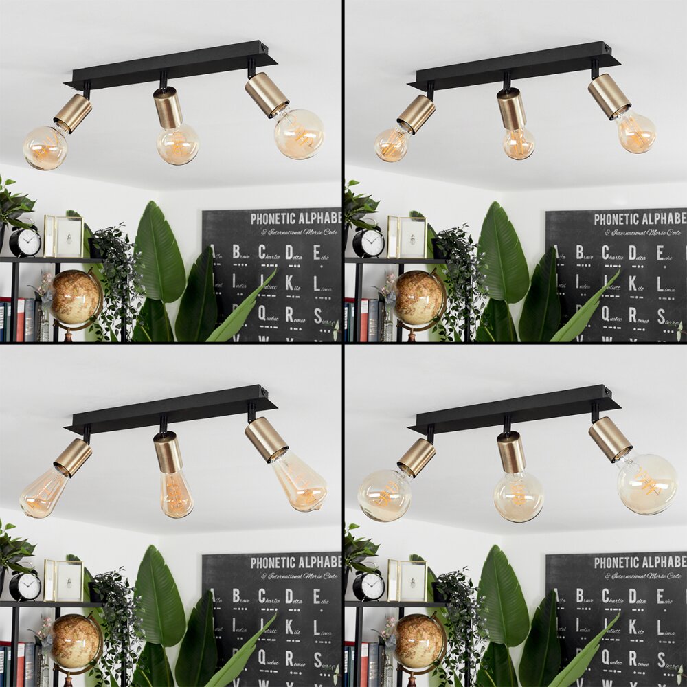 Laharie Ceiling Light antique brass, black, 3-light sources
