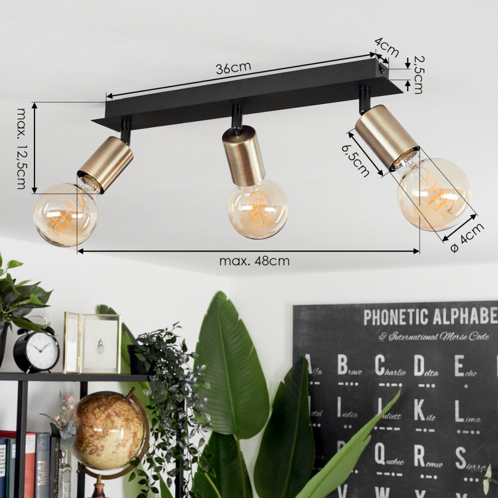 Laharie Ceiling Light antique brass, black, 3-light sources