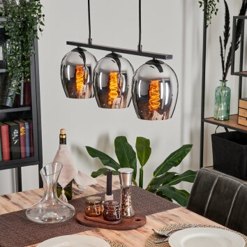 Vevino Pendant Light glass 15cm chrome, Smoke-coloured, 3-light sources