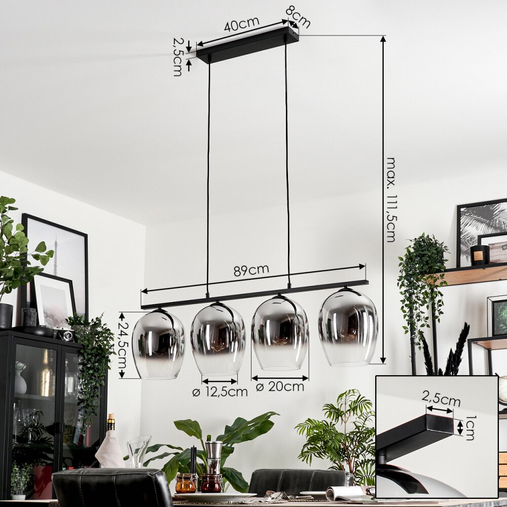 Vevino Pendant Light glass 20cm chrome, clear, Smoke-coloured, 4-light sources