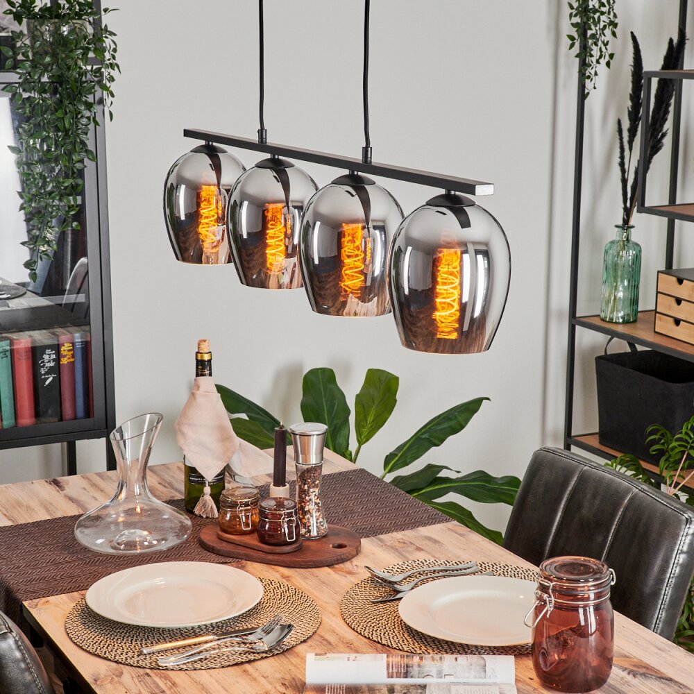 Vevino Pendant Light glass 15cm chrome, Smoke-coloured, 4-light sources main product photo