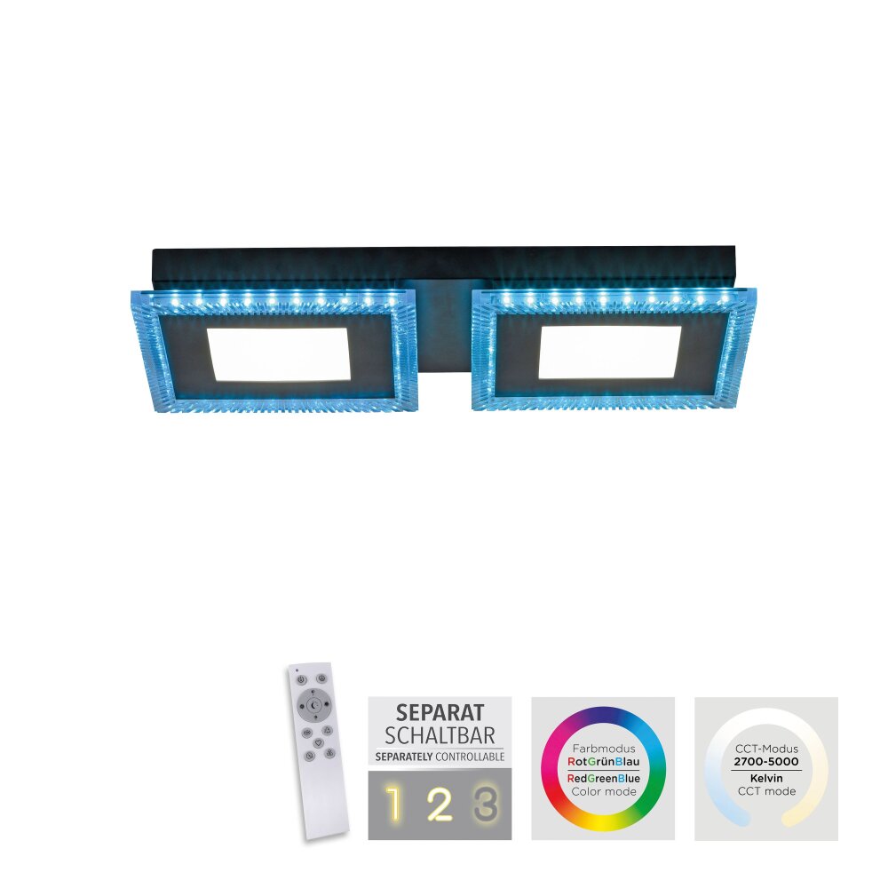 Leuchten-Direkt ACRI Ceiling Light LED black, 2-light sources, Remote control