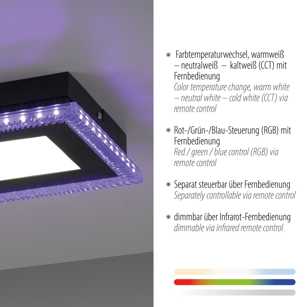 Leuchten-Direkt ACRI Ceiling Light LED black, 2-light sources, Remote control