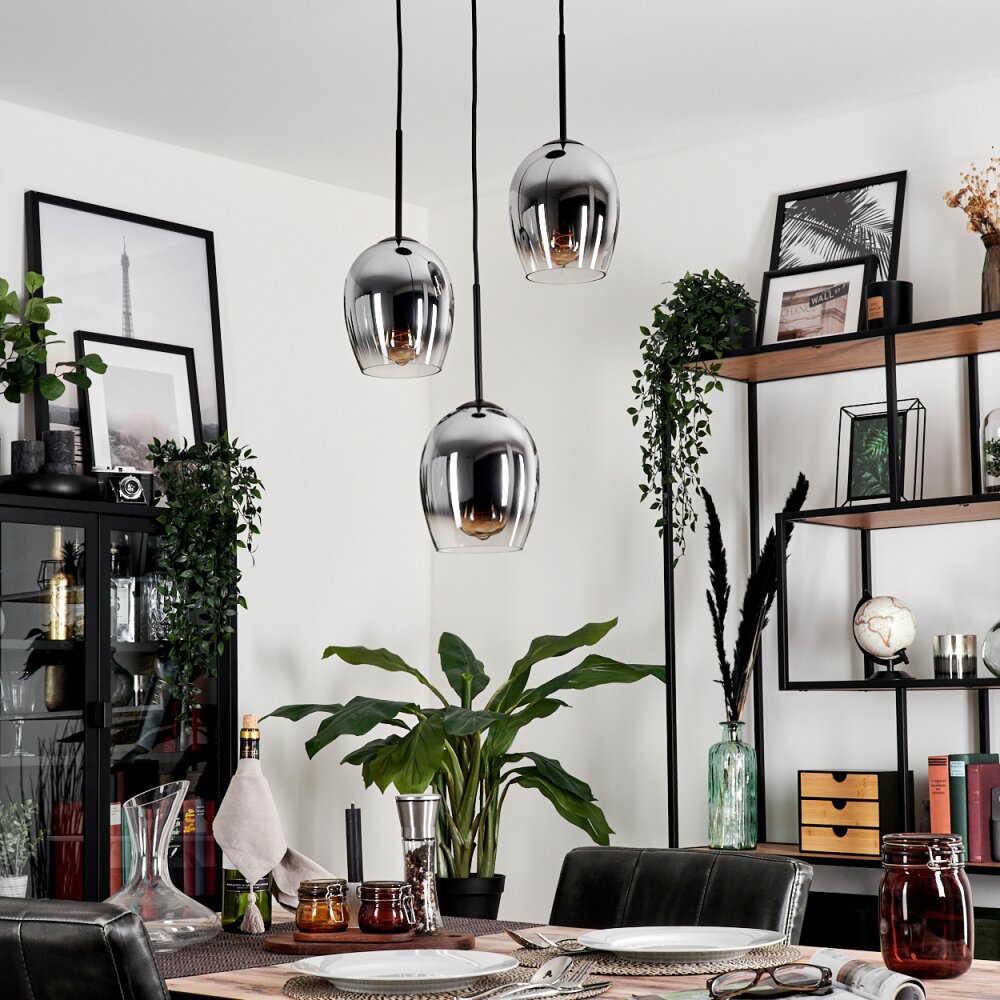 VEVINO Pendant Light - glass chrome, clear, Smoke-coloured, 3-light sources