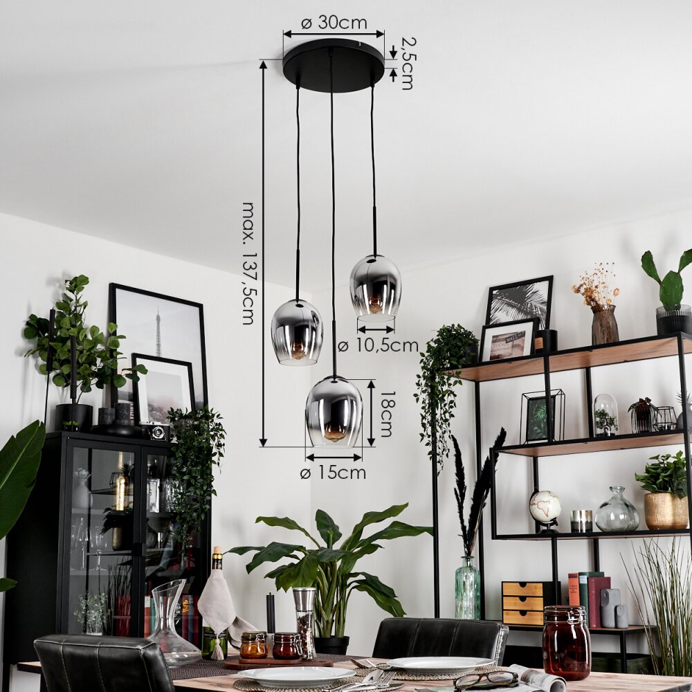VEVINO Pendant Light - glass chrome, clear, Smoke-coloured, 3-light sources