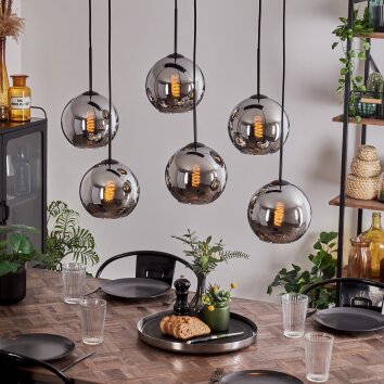 KOYOTO Pendant Light - glass chrome, Smoke-coloured, 6-light sources