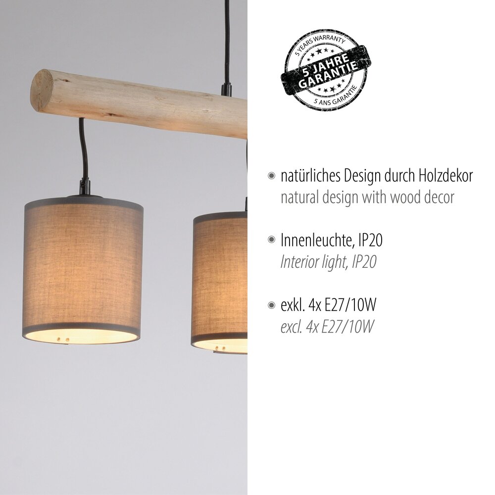 Leuchten-Direkt GREEN TRIBU Pendant Light Ecru, black, 4-light sources