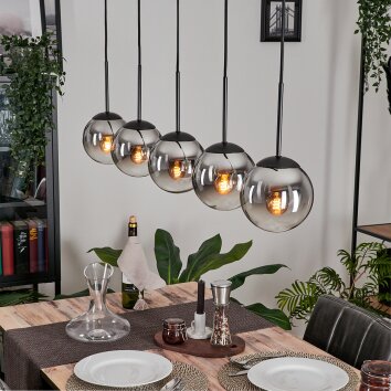 GASTOR Pendant Light - glass chrome, clear, Smoke-coloured, 5-light sources