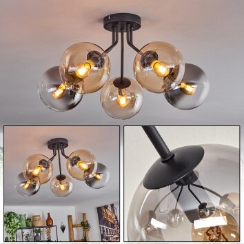 GASTOR Ceiling Light - glass Amber, clear, Smoke-coloured, 5-light sources