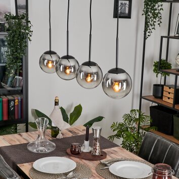 GASTOR Pendant Light - glass chrome, clear, Smoke-coloured, 4-light sources