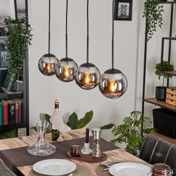 GASTOR Pendant Light - glass chrome, Smoke-coloured, 4-light sources