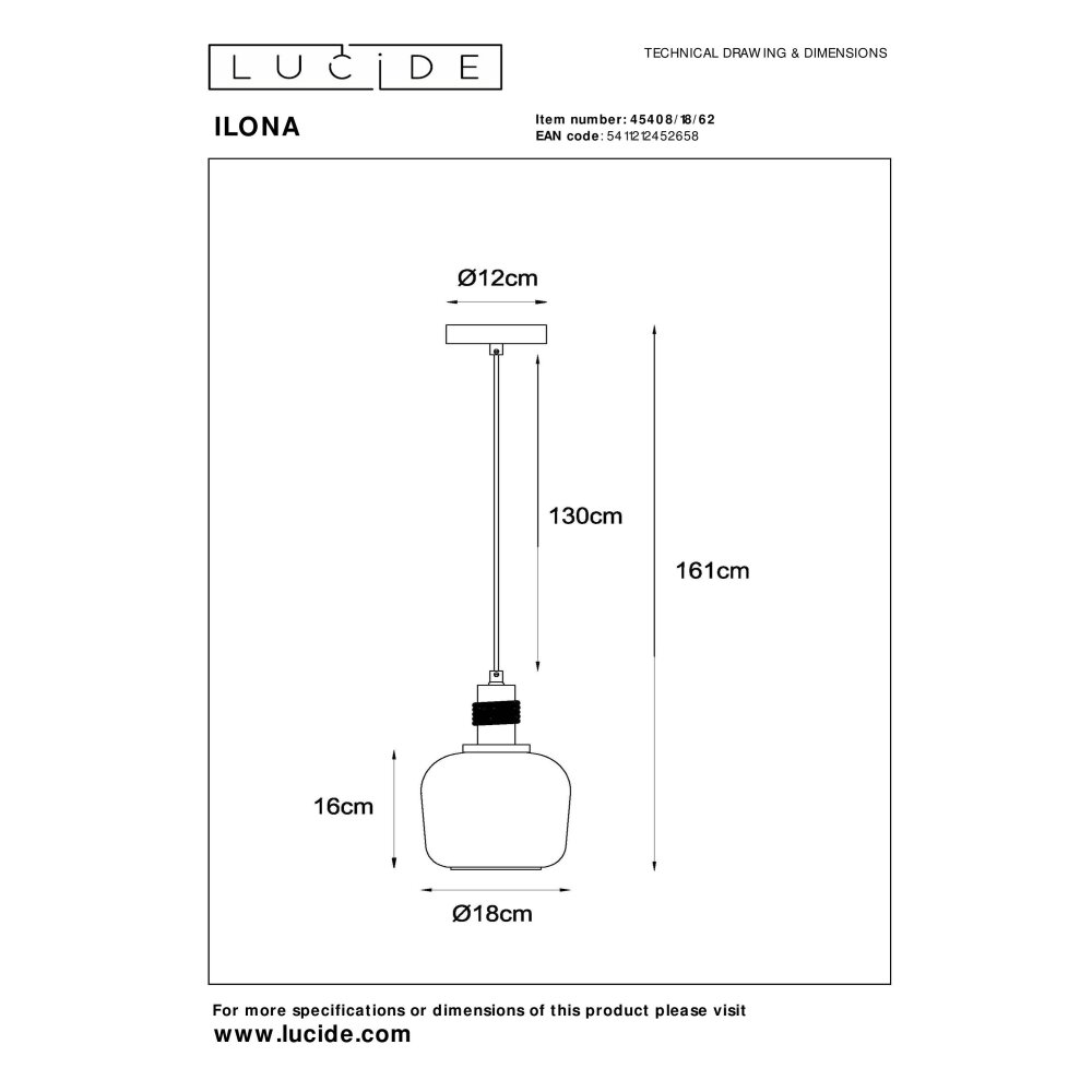 Lucide ILONA Pendant Light black, 1-light source