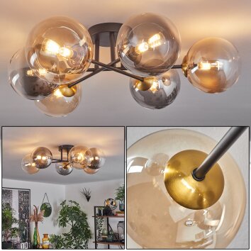 Chehalis Ceiling Light - glass 15 cm gold, black, 6-light sources