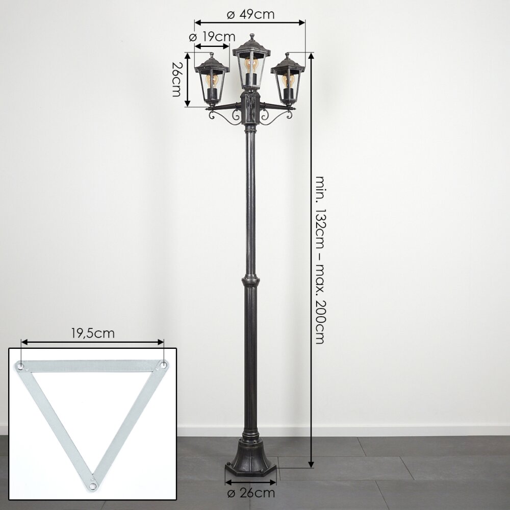 Loria Lamp Post black, silver, 3-light sources