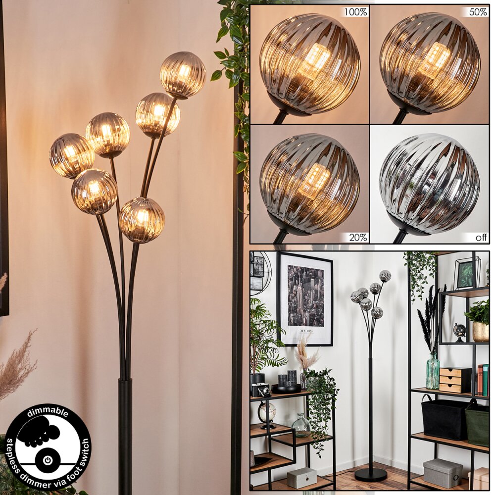 Bernado Floor Lamp - glass 10 cm Smoke-coloured, 6-light sources main product photo