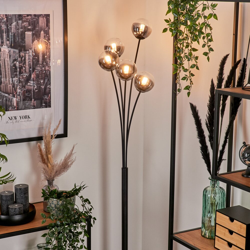 Bernado Floor Lamp - glass 10 cm clear, Smoke-coloured, 5-light sources