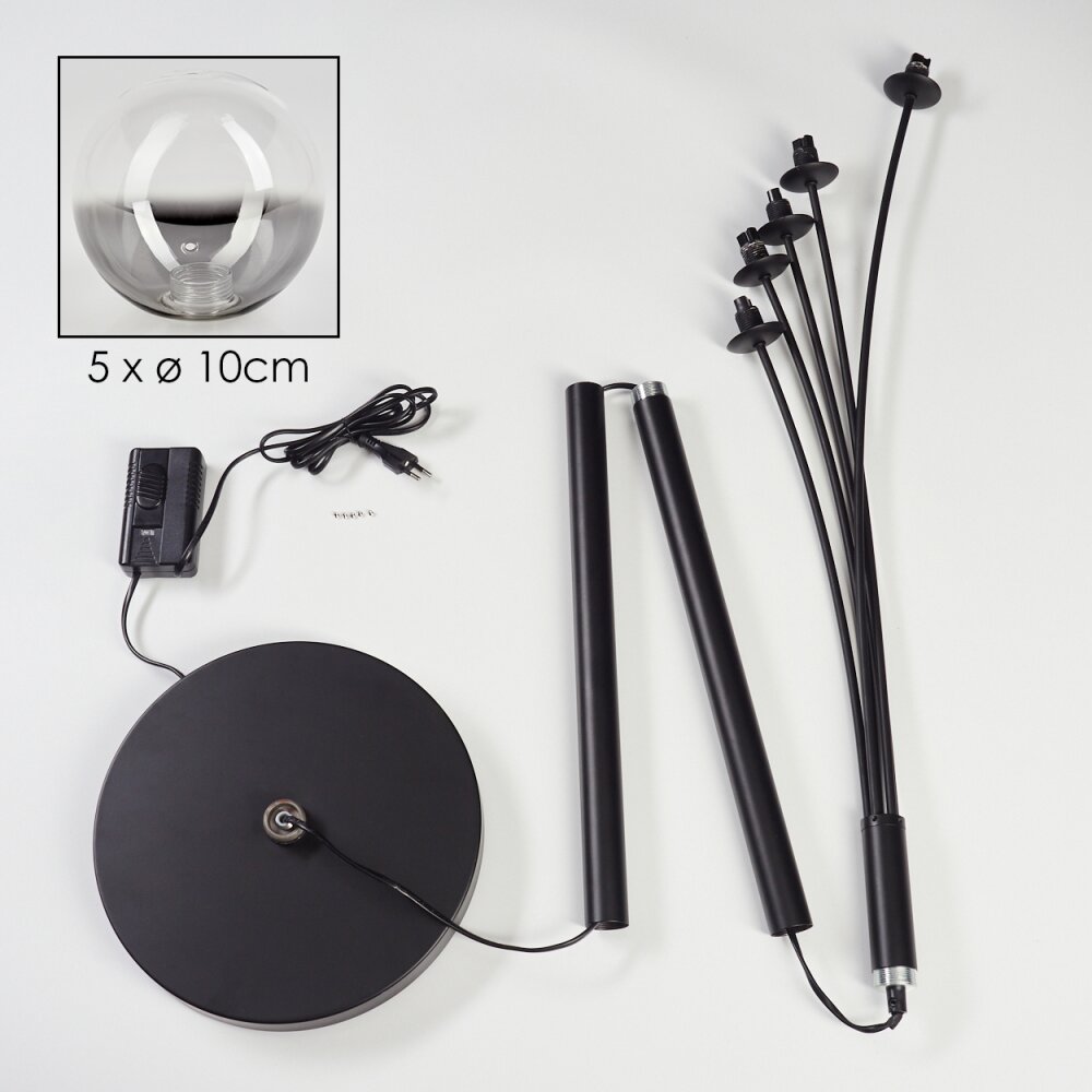 Bernado Floor Lamp - glass 10 cm clear, Smoke-coloured, 5-light sources