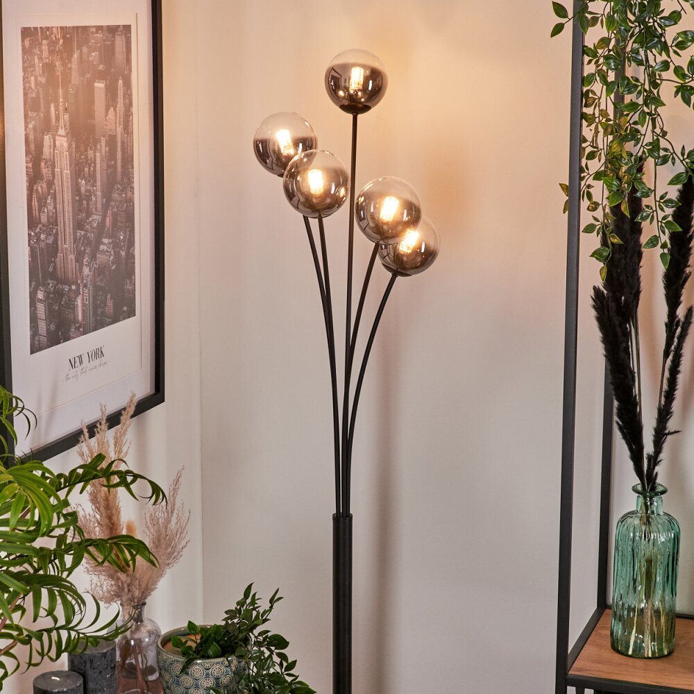 Bernado Floor Lamp - glass 10 cm clear, Smoke-coloured, 5-light sources