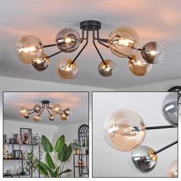 Chehalis Ceiling Light - glass 12 cm, 15 cm gold, black, 8-light sources