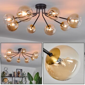 Chehalis Ceiling Light - glass 12 cm, 15 cm gold, black, 8-light sources