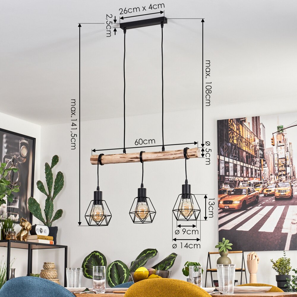 Yaak Pendant Light Ecru, black, 3-light sources