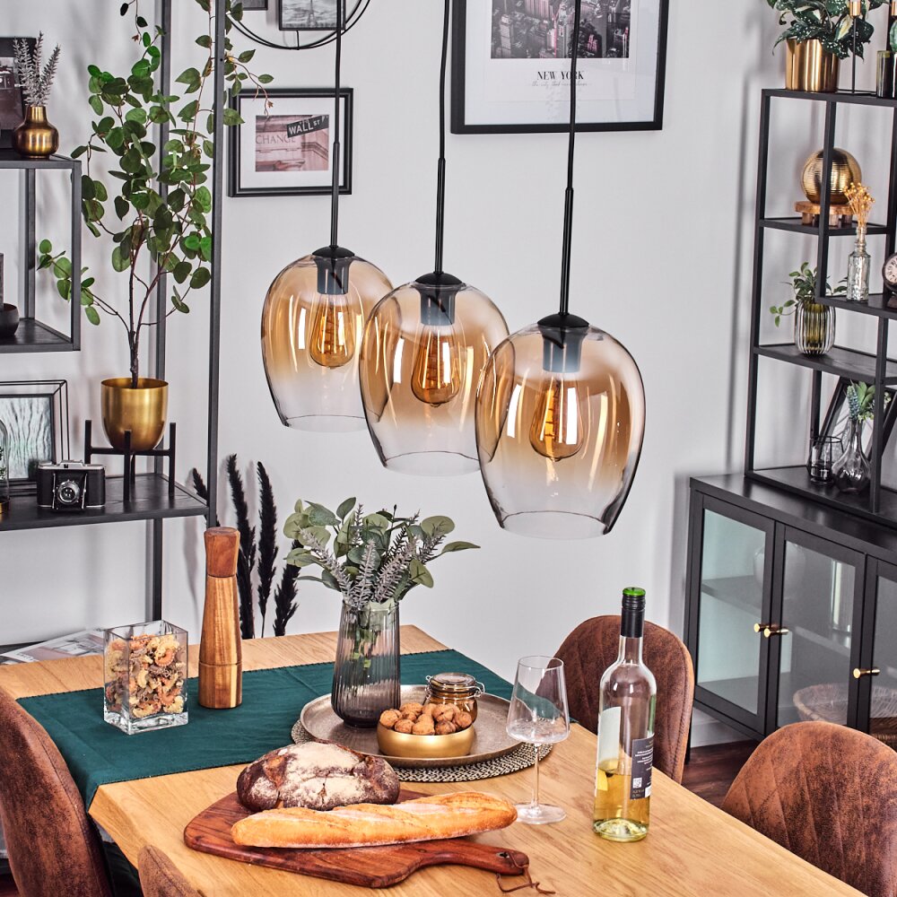 Vevino pendant light Amber, clear, 3-light sources