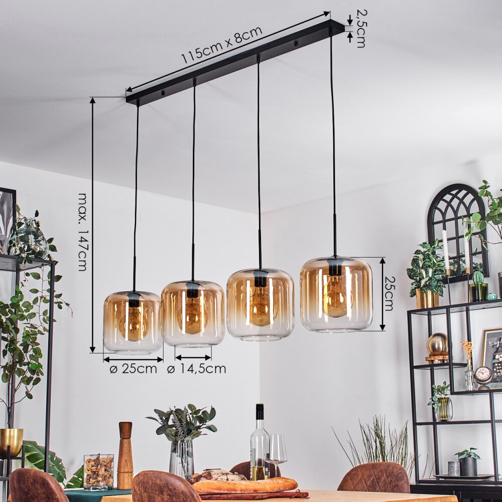 Lauden hanging light Amber, clear, 4-light sources