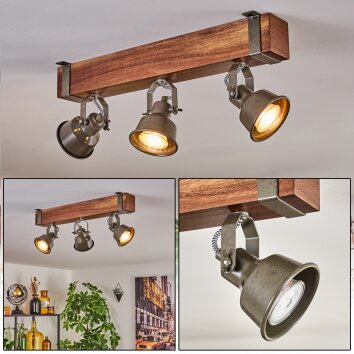 Pehefito ceiling light dark brown, grey, green, 3-light sources