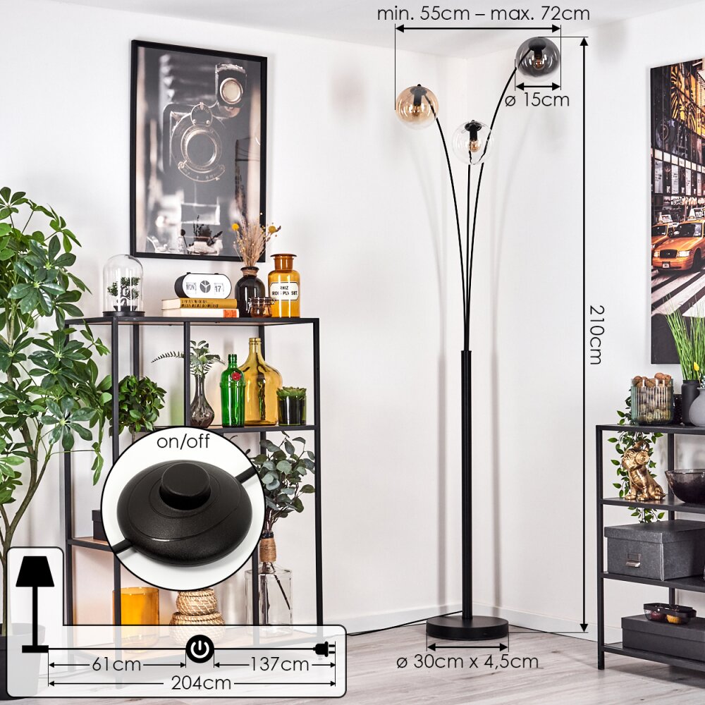 Gastor floor lamp Amber, clear, Smoke-coloured, 3-light sources