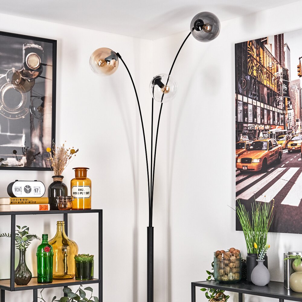 Gastor floor lamp Amber, clear, Smoke-coloured, 3-light sources