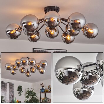 Gastor ceiling light chrome, Smoke-coloured, 12-light sources