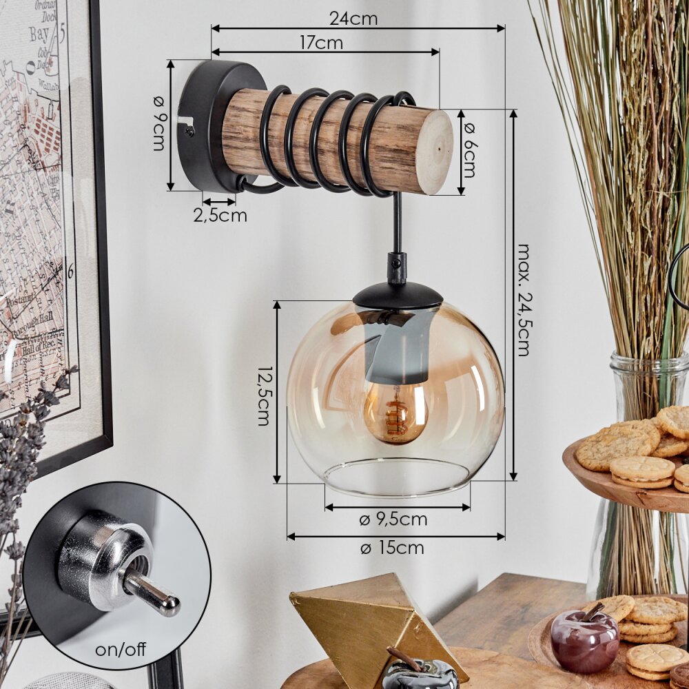 Koyoto globe light, wall light Ecru, black, 1-light source