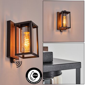 Portalis outdoor wall light brown, Wood like finish, black, 1-light source, Motion sensor