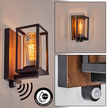 Portalis outdoor wall light brown, Wood like finish, black, 1-light source, Motion sensor