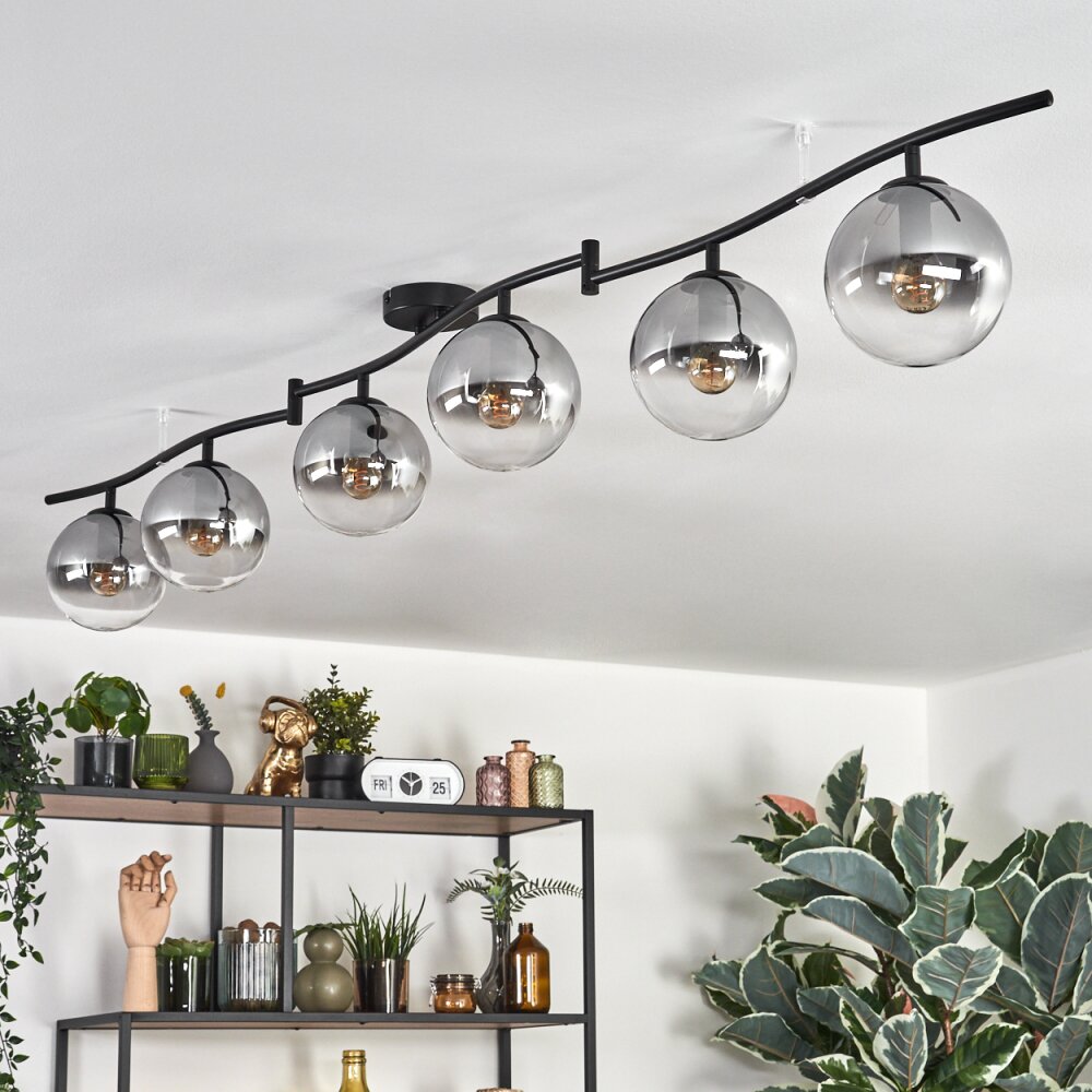 Gastor ceiling light, globe light chrome, clear, Smoke-coloured, 6-light sources