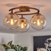 Gastor ceiling light, globe light Amber, clear, 3-light sources