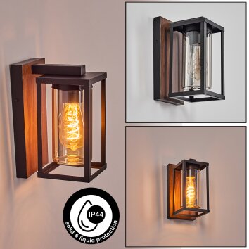 Portalis outdoor wall light brown, Wood like finish, black, 1-light source