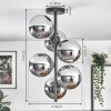 Gastor ceiling light, globe light chrome, Smoke-coloured, 6-light sources