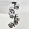 Gastor ceiling light, globe light chrome, Smoke-coloured, 8-light sources