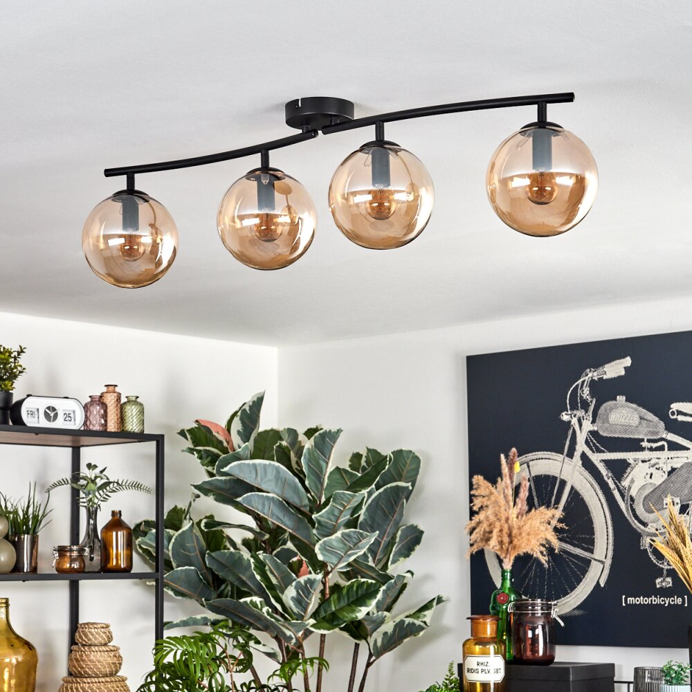 Gastor ceiling light, globe light Amber, 4-light sources