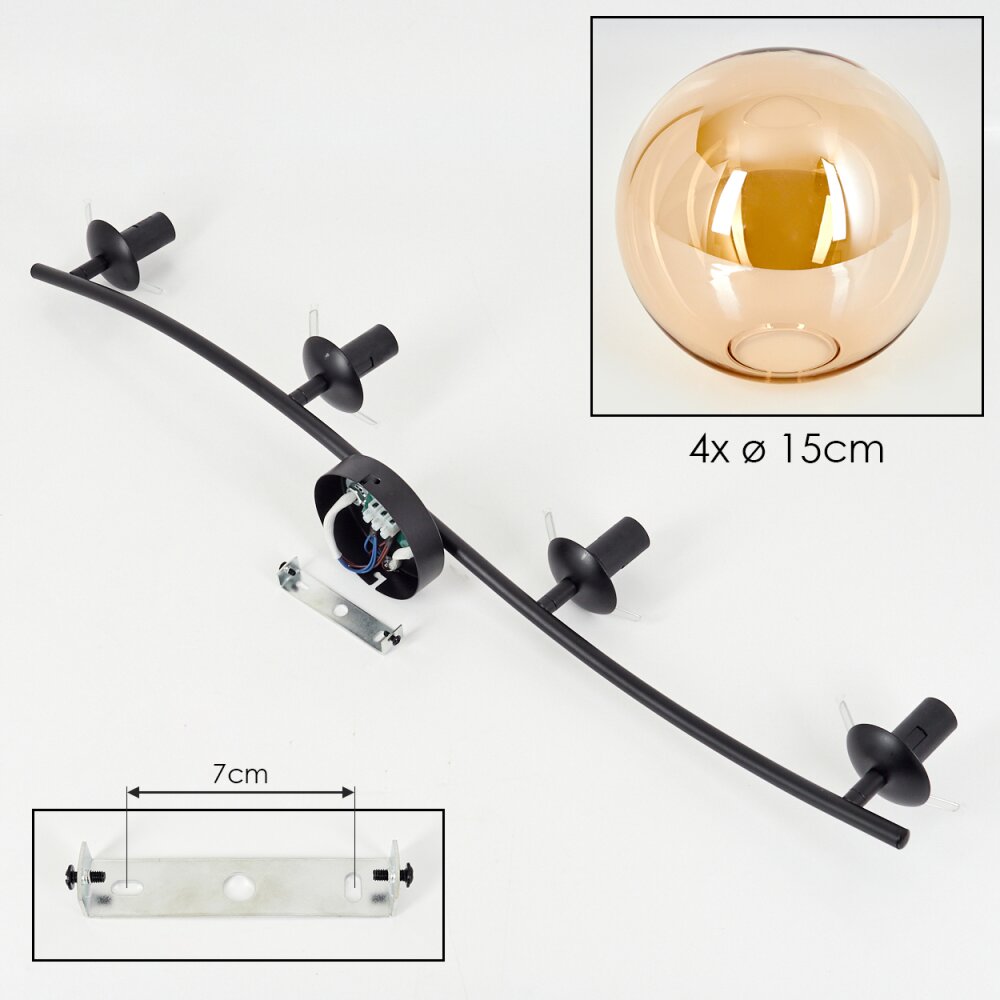 Gastor ceiling light, globe light Amber, 4-light sources