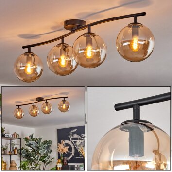 Gastor ceiling light, globe light Amber, 4-light sources