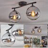 Gastor ceiling light, globe light chrome, clear, Smoke-coloured, 2-light sources